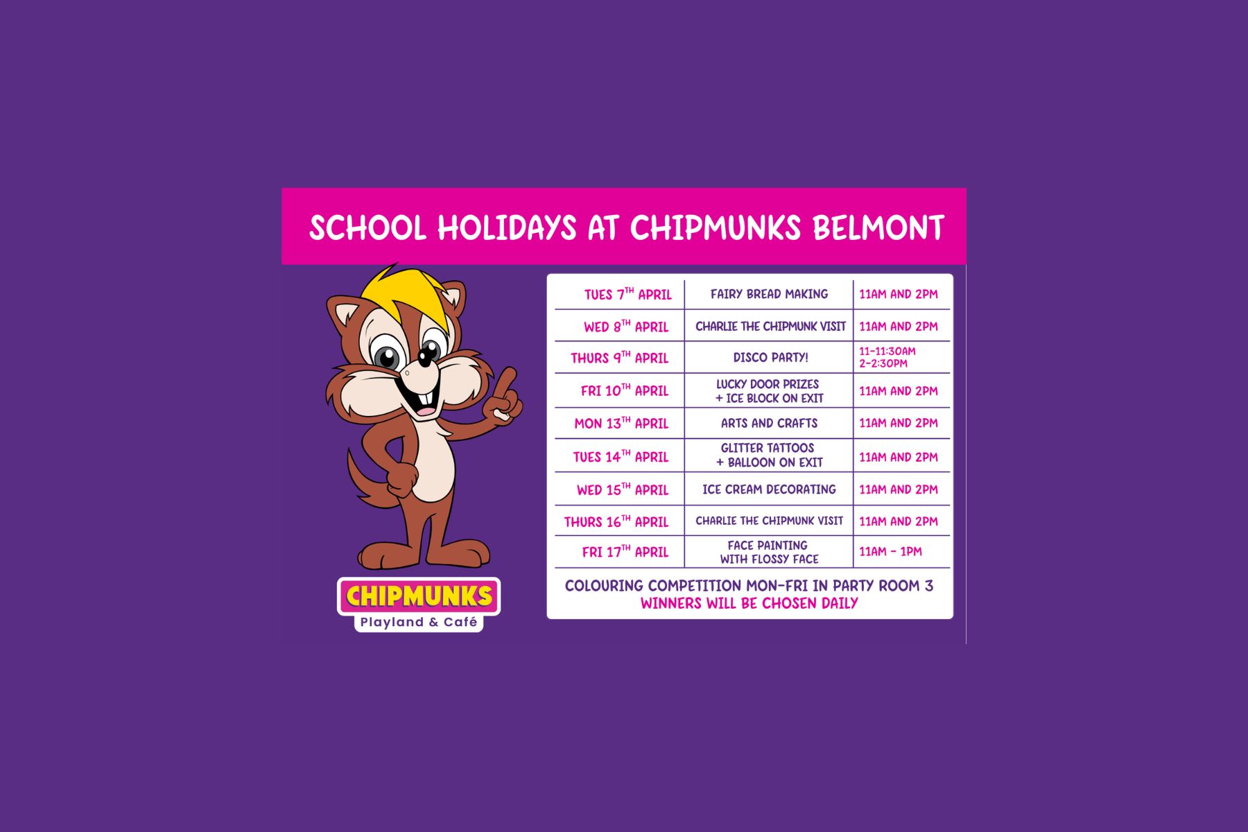 april-school-holidays-chipmunks-belmont-2026